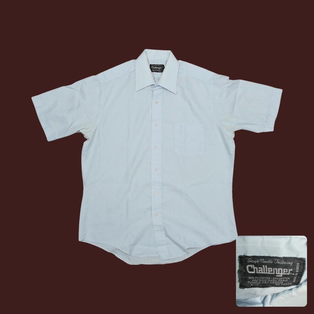 Vintage 80s Sky Blue Seersucker Textured Button Up Shirt Mens Medium
